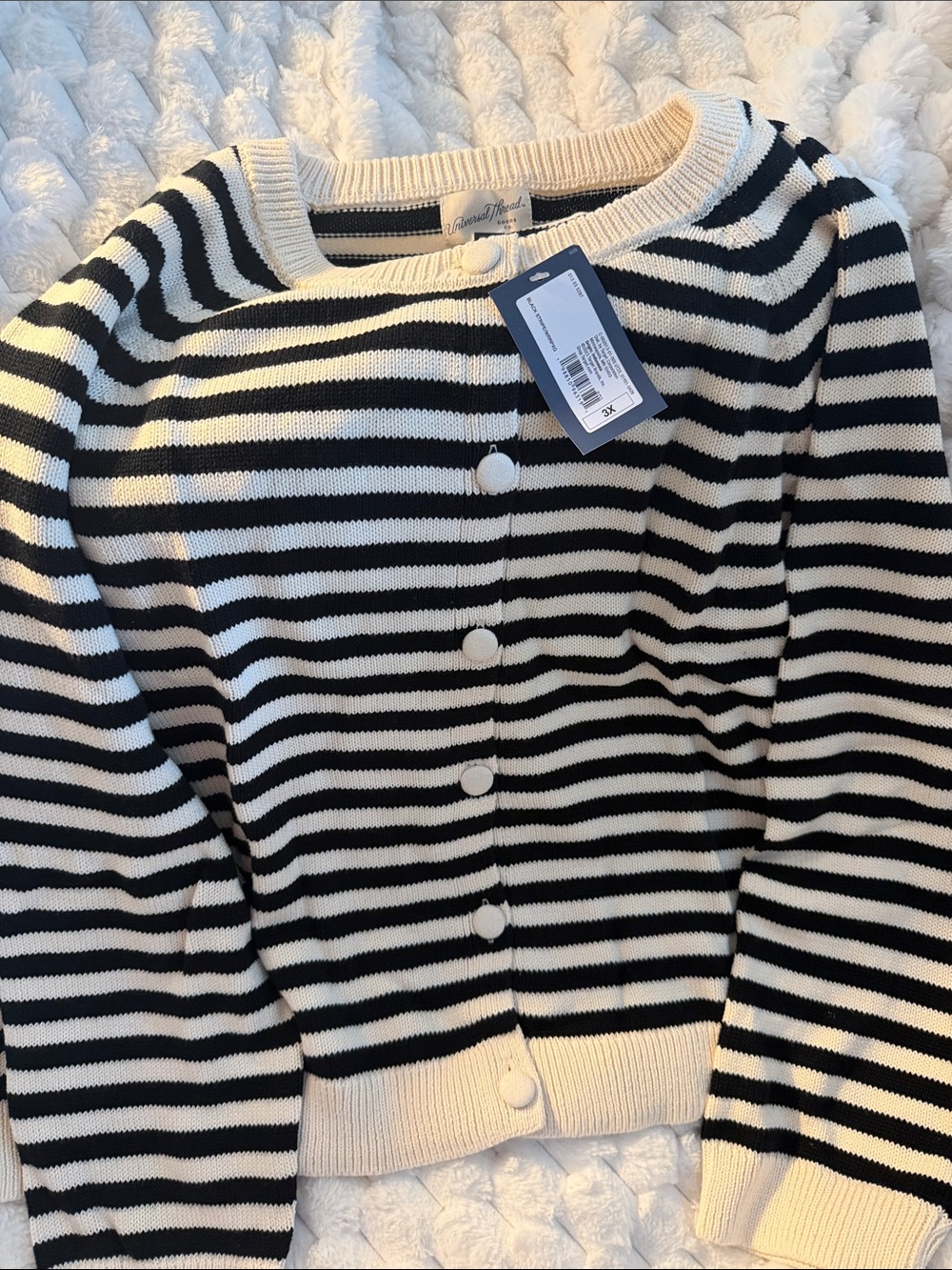 Universal Thread Black & Cream Striped Button-Front Cardigan
